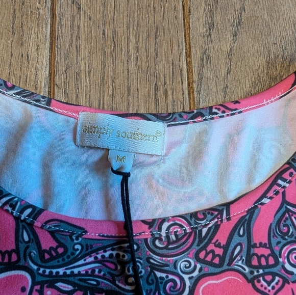 Nwt Women's Simply Southern Pink Elephant Print Long Sleeve Tunic Shirt Size M - Picture 2 of 4